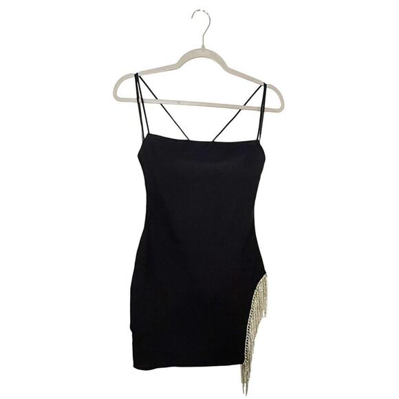 White Fox Come Back Mini Dress Rhinestone Cocktail Black Size Small - Picture 2 of 8